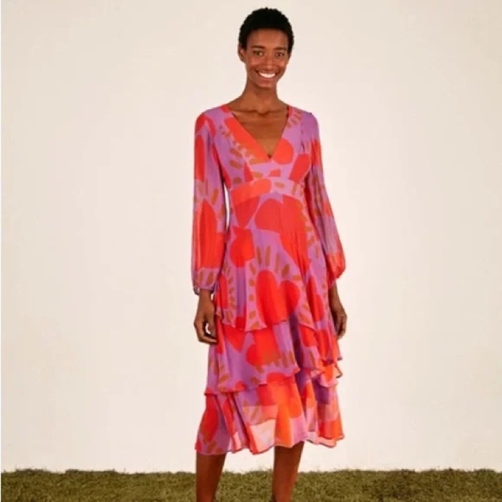 FARM Rio Red and Purple Midi Dress
